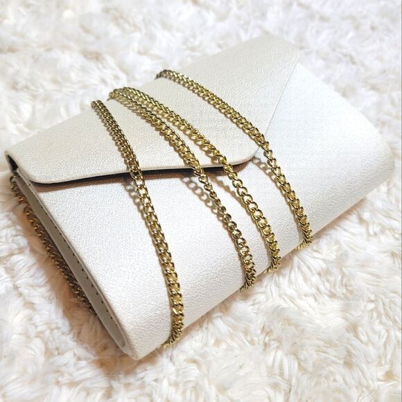 Kflia Vintage Snap Close Cream White Gold Chain Formal Crossbody Clutch - Picture 5 of 8